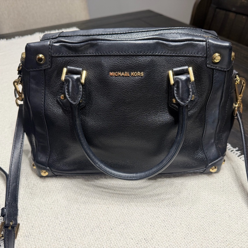 Michael Kors Leather Satchel Black with Gold Hardware